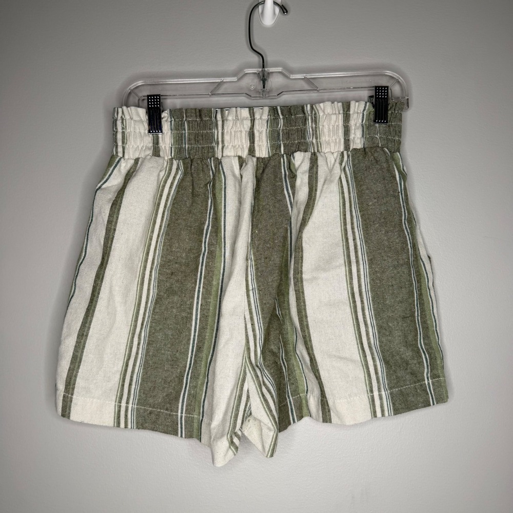 Cello C! Sono Shorts Womens XL Green White Striped Elastic Waist Pockets LNSH90